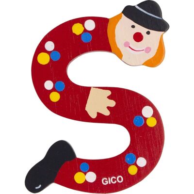 Wooden letters name children's room large decoration for the door, funny clowns, A-Z, height approx. 9 cm, wooden letter S