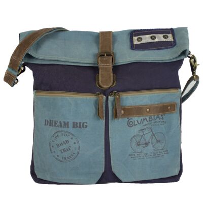 Sunsa canvas bag. blue shoulder bag. large shoulder bag made of printed canvas. Crossbody bag for him/her
