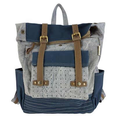 Sunsa Rucksack. Große Backpack aus Stone Wash Canvas, blau/ grau
