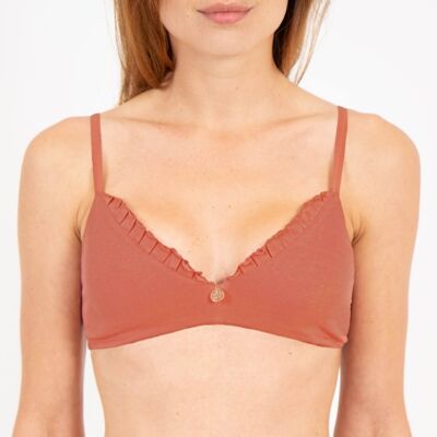 Triangle bra with ruffles in organic cotton and vegetable dye Terre de Sienne
