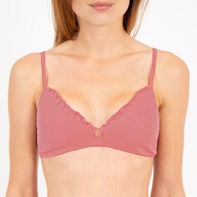 Triangle bra with ruffles in organic cotton and vegetable dye Orchid flower