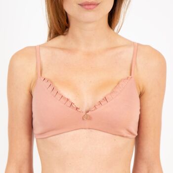 Soutien-gorge triangle à volants coton bio et teinture végétale Bois de rose 1