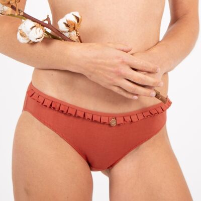 Organic cotton and plant-dyed ruffled briefs Terre de Sienne