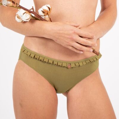 Ruffled briefs in organic cotton and vegetable dye Olive green