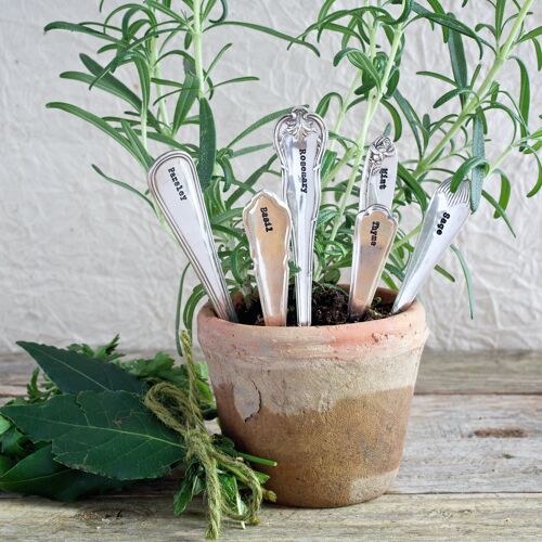 Vintage Silver Plated Set of 6 Herb Markers