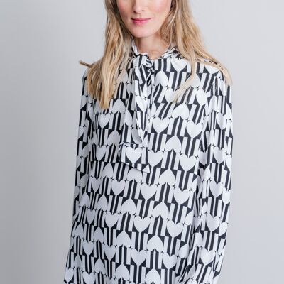 BLUSA EcoVero de viscosa blanca y negra MOBRIDGE