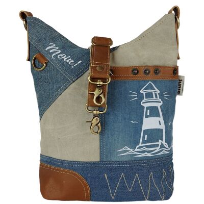 Sunsa shoulder bag made from recycled jeans & canvas. Sustainable crossbody bag