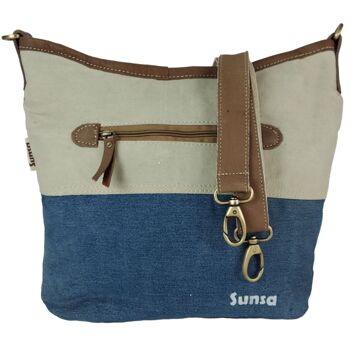 Petit sac en toile beige Sunsa fabriqué à partir de jeans recyclés. Sac à bandoulière sac à bandoulière lavé à la pierre. Motif marin 9
