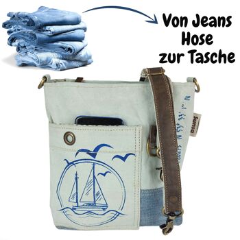 Sac pour femme Sunsa, sac à bandoulière durable fabriqué à partir de jeans et de toile recyclés. Motif marin 6