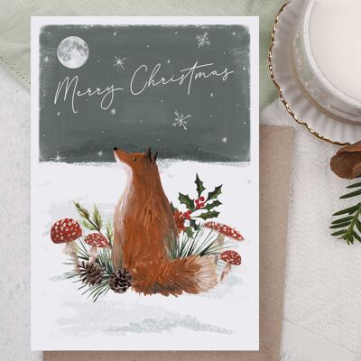 Cartolina di Natale | Biglietto di auguri per le vacanze | Volpe nella neve