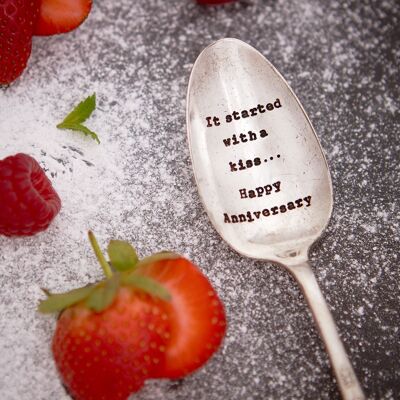 Vintage Silver Plated Dessert Spoon - It Started With A Kiss...Happy Anniversary