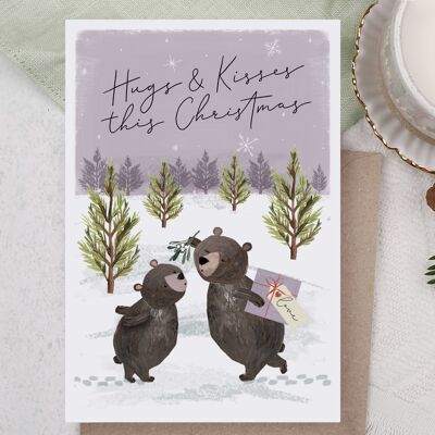 Cartolina di Natale | Biglietto di auguri per le vacanze | Orso di baci e abbracci