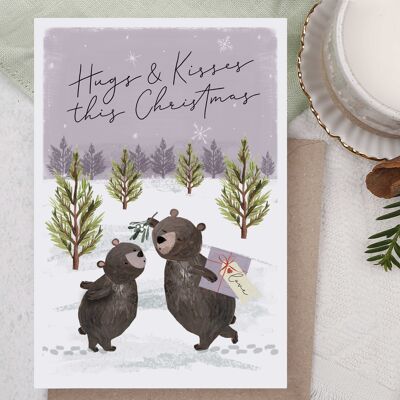 Tarjeta de Navidad | Tarjeta de felicitación de vacaciones | abrazos y besos oso