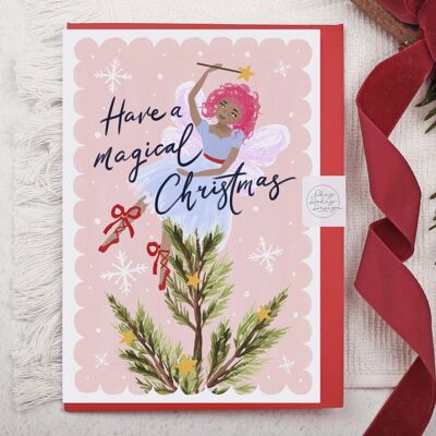 Weihnachtskarte | Feiertags-Gruß-Karte | Rosa magische Fee