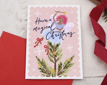 Carte de Noël | Carte de voeux de vacances | Fée magique rose 2