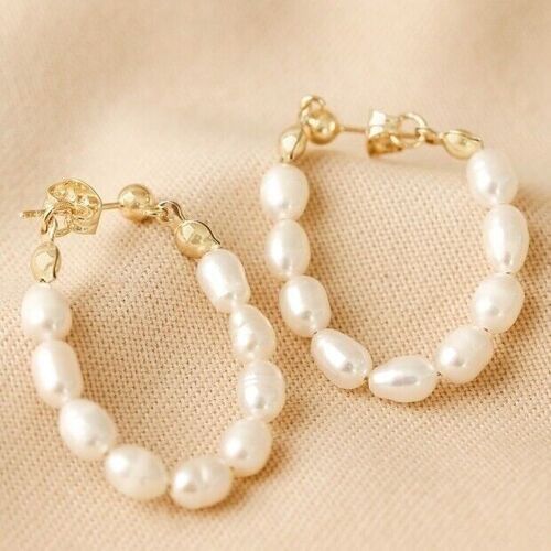 Freshwater Pearl Loop Earrings in Gold