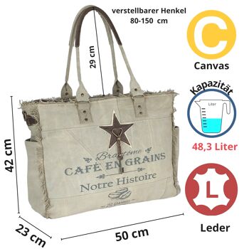 Sac Sunsa Vintage XXL. Sac à main comme sac de sport ou comme sac de bain. Shopper en toile beige avec cuir 2