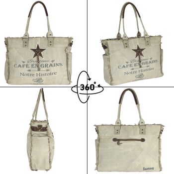 Sac Sunsa Vintage XXL. Sac à main comme sac de sport ou comme sac de bain. Shopper en toile beige avec cuir 4