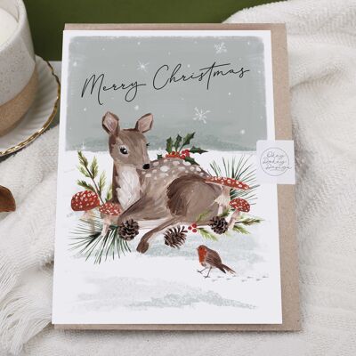 Weihnachtskarte | Feiertags-Gruß-Karte | Schneebedecktes Rentier
