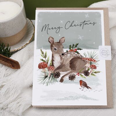 Christmas Card | Holiday Greeting Card | Snowy Reindeer
