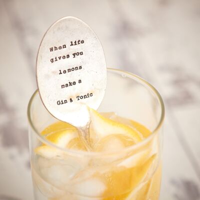 Vintage Silver Plated Drink Stirrer - When Life Gives You Lemons Make A Gin & Tonic