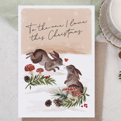 Tarjeta de Navidad | Una tarjeta de felicitación del día de fiesta del amor de <br> Celebra su boda! Conejos