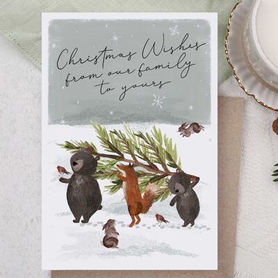 Weihnachtswünsche von der Familie | Feiertagskarte | Waldtiere