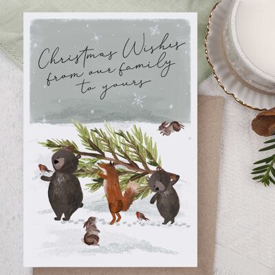 Weihnachtswünsche von der Familie | Feiertagskarte | Waldtiere