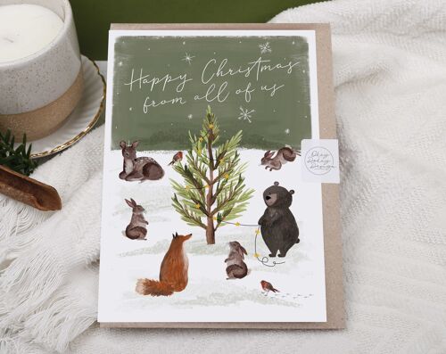 Happy Christmas | Holiday Card | Forest Woodland Animals