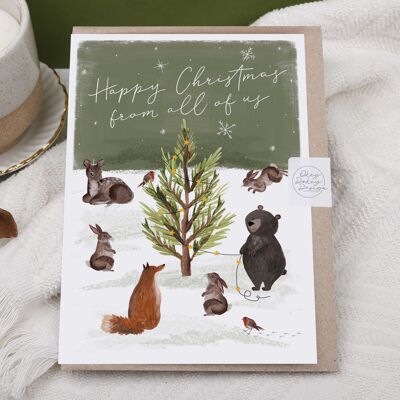 Happy Christmas | Holiday Card | Forest Woodland Animals