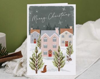 Carte de Joyeux Noël | Carte de vacances | Village de maisons enneigées 2