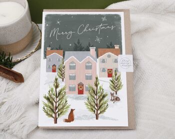 Carte de Joyeux Noël | Carte de vacances | Village de maisons enneigées 1