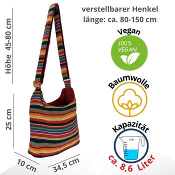 Sac hobo Sunsa. Sac à bandoulière en coton rayé. Sac à bandoulière végétalien. Sac bandoulière 3