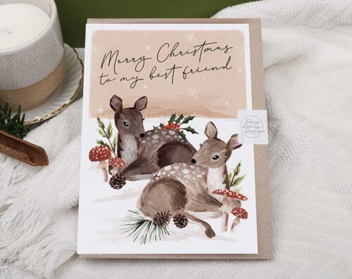 Merry Christmas | Pink Reindeer Holiday Card | Best Friend
