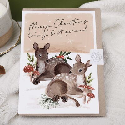 Merry Christmas | Pink Reindeer Holiday Card | Best Friend