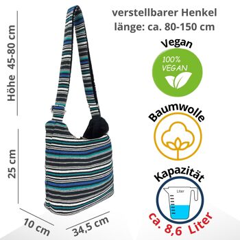 Sac hobo Sunsa. Sac à bandoulière en coton rayé. Sac à bandoulière végétalien. Sac bandoulière 3