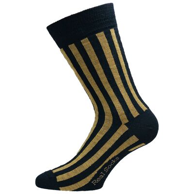 Lightning strike - Strumpor. Real Socks. Liner thick. Guld. Merinoull. Randig.