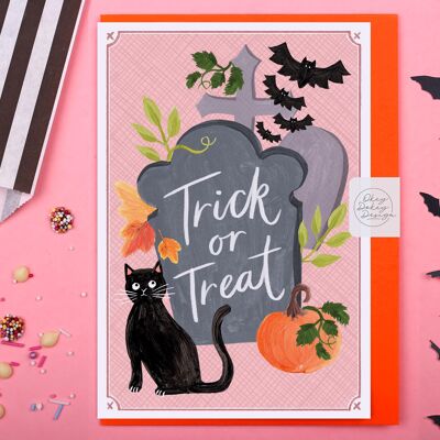 Halloween Card | Trick or Treat Cat Gravestone Greeting Card