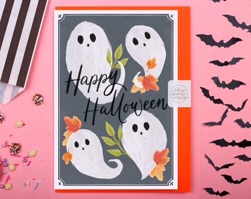 Happy Halloween Card | Grey Ghost & Ghoul Greeting Card