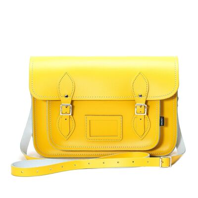 Cartable en cuir fait main -Jaune Jonquille Pastel 13''