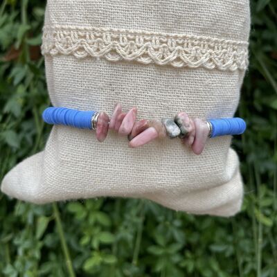 Elastic bracelet in Rhodochrosite and Heishi pearls