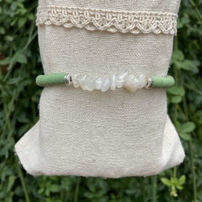 Elastic bracelet in Moonstone and Heishi beads