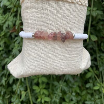 Bracelet élastique en Quartz Fraise et perles Heishi