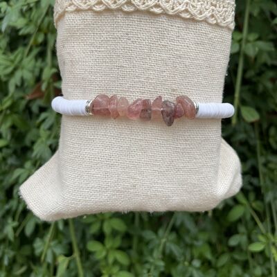 Elastisches Armband aus Erdbeerquarz und Heishi-Perlen