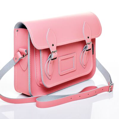 Handmade Leather Satchel - Pastel Pink 14.5''