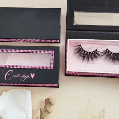 Black & Pink Glitter Lash Case + Free Custom Logo