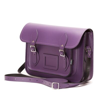Handmade Leather Satchel - Purple 14.5''