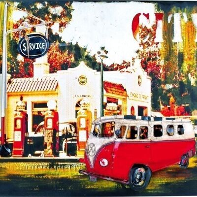 Cartel de Chapa Autobus Hippie Vintage Deco