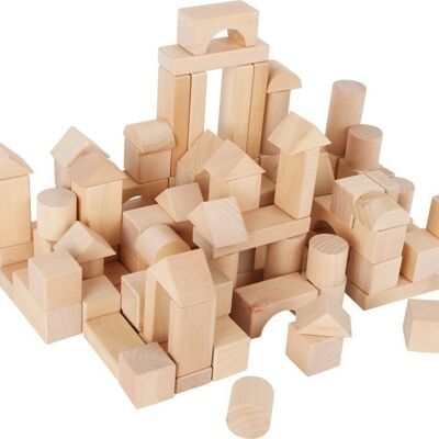 Wooden building blocks natural 100 pieces in a bag