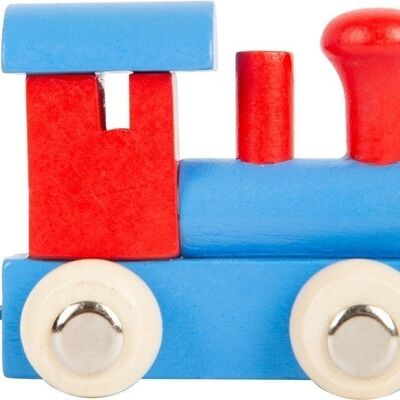 Locomotora de tren de letras rojo y azul